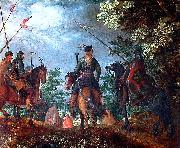 Roelant Savery Polish cavalry marching in the wood painting